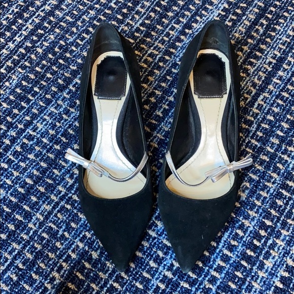 Dior Shoes - Dior silver bow black suede heels pumps